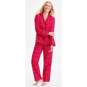 Charter Club Intimates Womens Red Plaid Flannel Pajama Set 100% Cotton Small